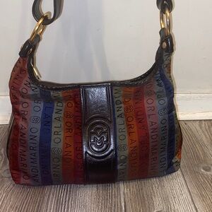 Marino Orlandi Shoulder Bag Canvas/ Leather Logo Made Italy